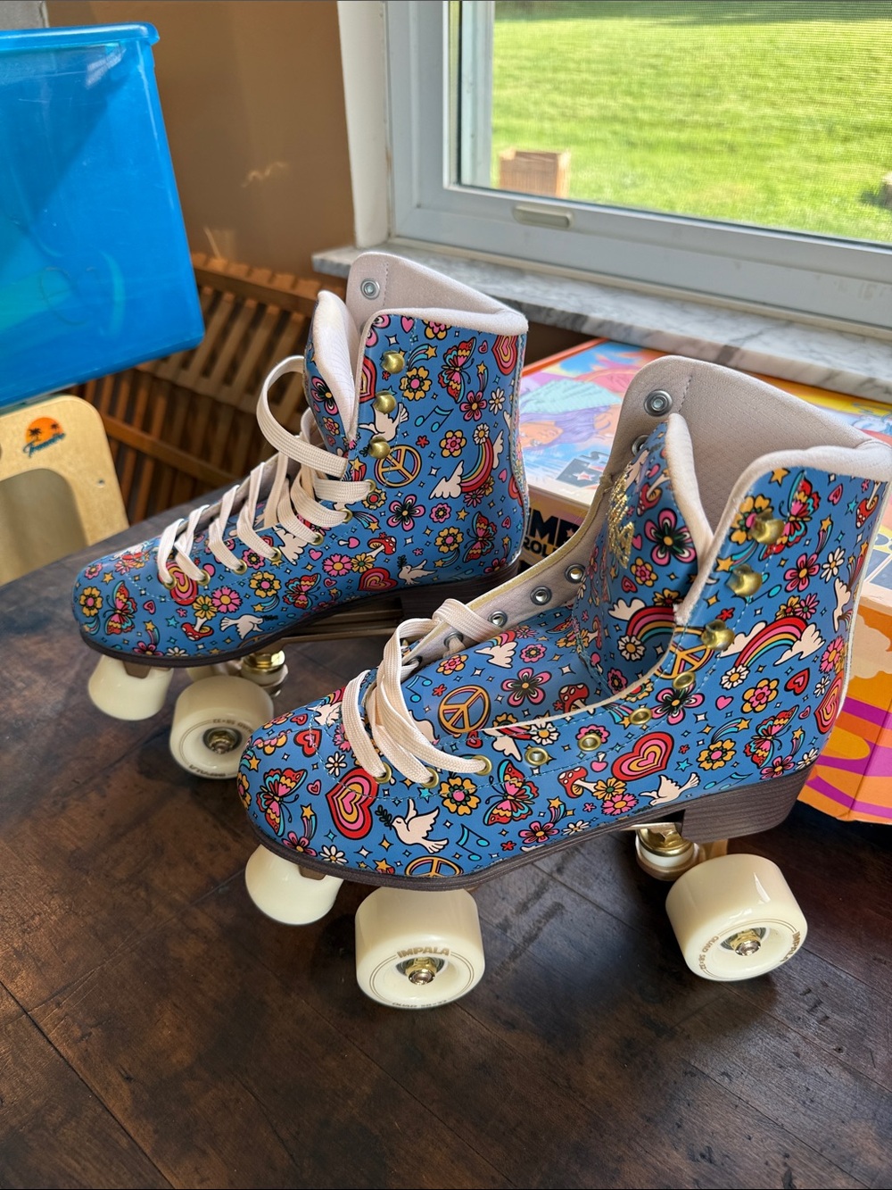 Impala Skate White, Blue and Pink Classic Quad Roller Skates - Retro Style